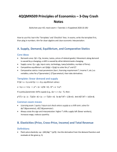 4QQMN509 Economics Crash Notes: Supply, Demand, Equilibrium