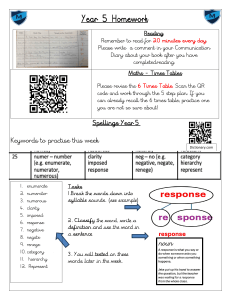 Year 5 Homework: Reading, Maths, Spellings
