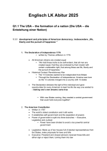 Englisch LK Abitur 2025: USA Formation & Democracy Study Guide