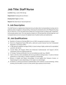 Staff Nurse Job Description - Don Mariana Memorial Hospital