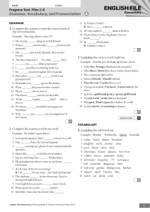 English File Elementary Progress Test Grammar Vocabulary Pronunciation