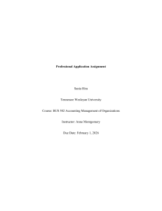 Professional Application Assignment: Managerial Accounting Reflections