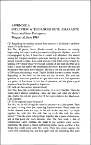 Interview with Ruth Amarante on Pina Bausch's Dance Creative Process