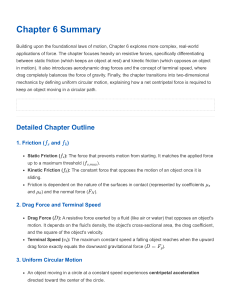 Chapter 6: Friction, Drag, and Circular Motion Summary