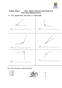 Maths Angles Directions Place Value Worksheet