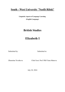 Elizabeth I: British Studies Research Paper
