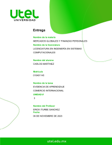 Evidencia de Aprendizaje: Comercio Internacional Unidad 3