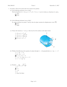 Math 208-015 Exam 1: Multivariable Calculus Questions