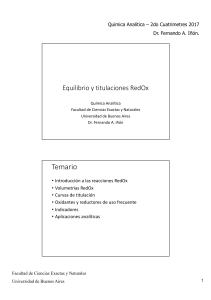 Equilibrio y Titulaciones RedOx - Qu&iacute;mica Anal&iacute;tica