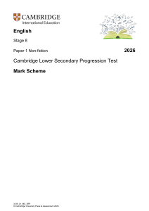 Cambridge Stage 8 English Paper 1 Non-fiction Mark Scheme 2026