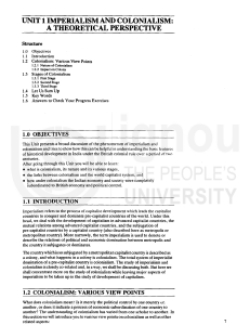 Unit 1: Imperialism and Colonialism - Theoretical Perspective