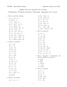Ejercicios de Revisi&oacute;n de Matem&aacute;tica B&aacute;sica MA091: Polinomios y Cuadr&aacute;ticas