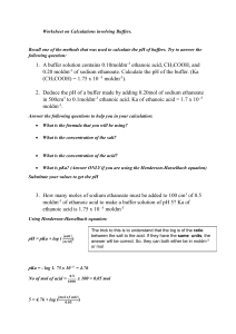 Buffer Calculations Worksheet: pH and Henderson-Hasselbalch