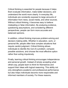 Critical Thinking: Importance and Benefits