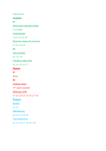 Chemistry Catch Up List: Inorganic, Organic, Physical Topics