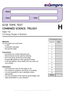 GCSE Combined Science Energy Changes Test Higher Tier