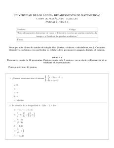 Examen Parcial 2 Tema A Prec&aacute;lculo MATE 1201 Universidad de los Andes