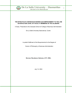 Effects of Workplace Improvement on Job Satisfaction: FEU-Alabang Faculty Thesis