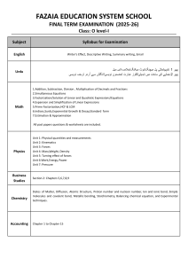 Fazaia O Level-I Final Term Syllabus 2025-26