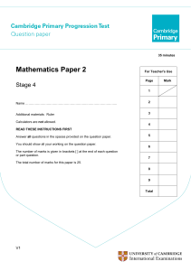 Cambridge Primary Stage 4 Mathematics Paper 2 Test
