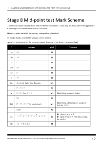 Cambridge Lower Secondary Maths 8 Mid-Point Test Mark Scheme