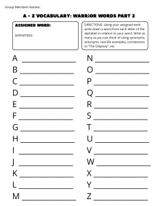 A-Z Vocabulary: Warrior Words Part 2 Worksheet