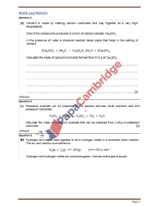 Arkusz egzaminacyjny z chemii: Masy i Mole