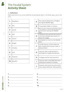 Feudal System Activity Sheet: Definitions & Fill in the Blanks