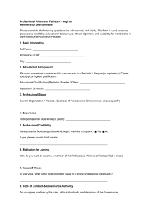 Professional Alliance of Pakistan Membership Questionnaire