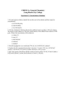 CHEM 1A Experiment C: Concentrations of Solutions