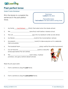 Grade 5 Past Perfect Tense Verbs Worksheet