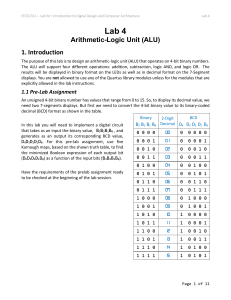 EECE2311 Lab 4: Arithmetic-Logic Unit (ALU) Design
