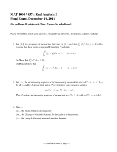 Real Analysis I Final Exam Problems