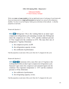 EML 3101 Homework 2: Refrigeration Cycles
