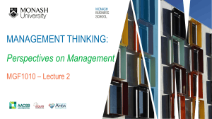 Management Thinking: Perspectives on Management - Lecture 2