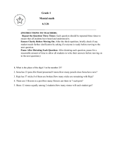 Grade 1 Mental Math Worksheet