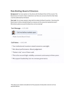 Role Briefing: Board of Directors Governance