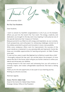 Thank You Letter to Students for City Tour Event