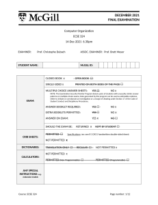 McGill ECSE 324 Final Exam: Computer Organization