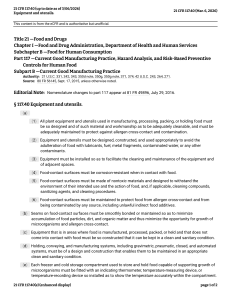 21 CFR 117.40: Equipment and Utensils for Food Manufacturing