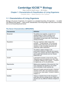 Cambridge IGCSE Biology Chapter 1 Notes
