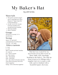 My Baker's Hat Knitting Pattern by eM knits