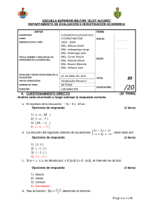 Examen Parcial 2 Matem&aacute;ticas Militar Eloy Alfaro