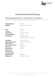 Immatrikulationsbescheinigung Wirtschaftsinformatik IU Hochschule
