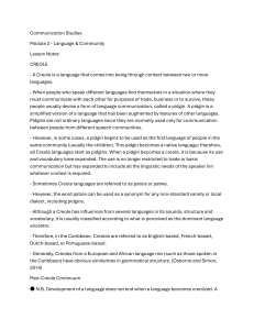 Communication Studies Module 2: Language & Community Lesson Notes on Creole