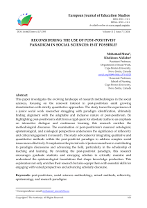 Post-positivist Paradigm in Social Sciences: A Reconsideration