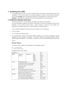 Electrical Power Calculations: Installed Power, Utilization, Power Factor