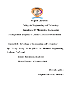 Strategic Plan for Quality Assurance Office at Adigrat University CET