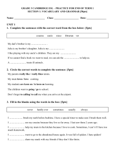 Grade 3 Cambridge ESL Practice Test Term 1