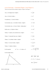 Cambridge IGCSE Maths 0580 Formula Sheet (Extended)